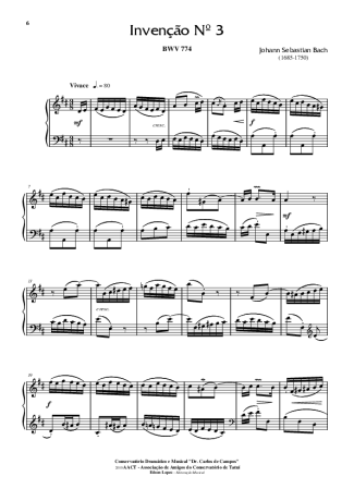 Bach Invenção Nr 3 score for Piano
