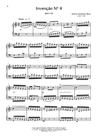 Bach Invenção Nr 4 score for Piano