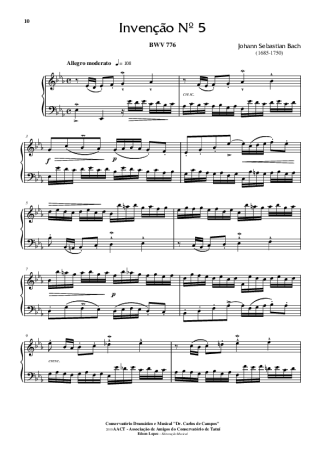 Bach  score for Piano