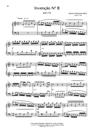 Bach Invenção Nr 8 score for Piano