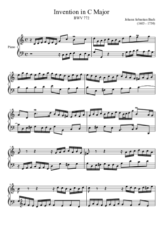 Bach Invention In C Major score for Piano