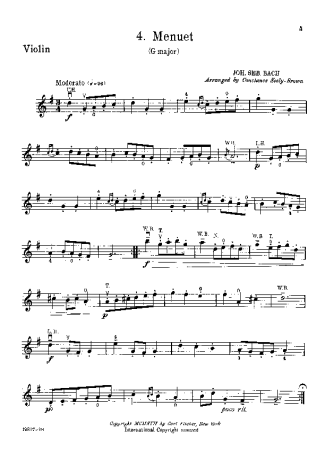 Bach  score for Violin