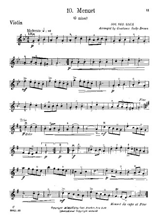 Bach Menuet in G minor 2 score for Violin