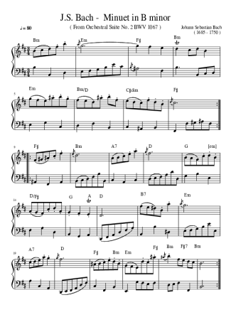 Bach Minuet In B Minor score for Piano
