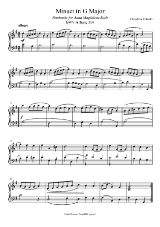 Bach Minuet In G Major score for Piano