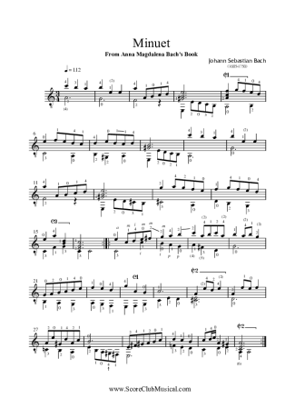 Bach Minueto em Lá menor score for Acoustic Guitar
