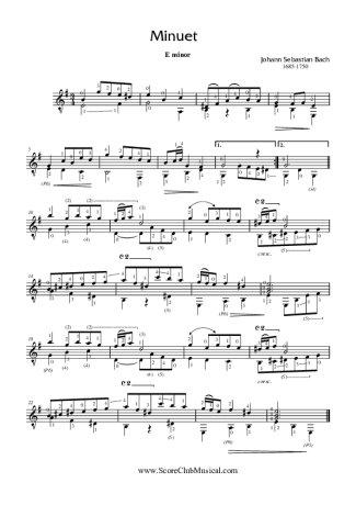 Bach Minueto em Mi menor score for Acoustic Guitar