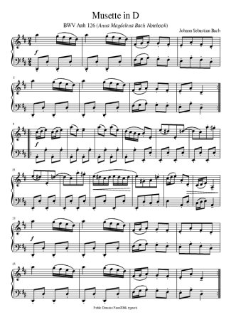 Bach Musette In D score for Piano