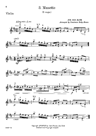 Bach Musette in D major score for Violin