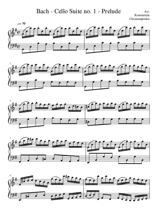 Bach Prelude (Cello Suite No 1) score for Piano