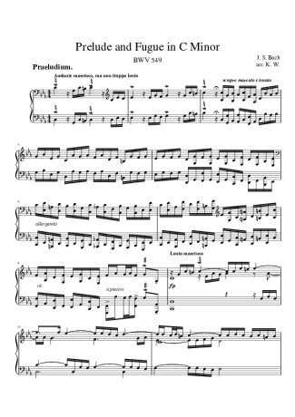 Bach Prelude And Fugue In Cm score for Piano
