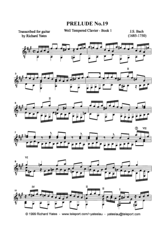 Bach Prelude No 19 score for Acoustic Guitar