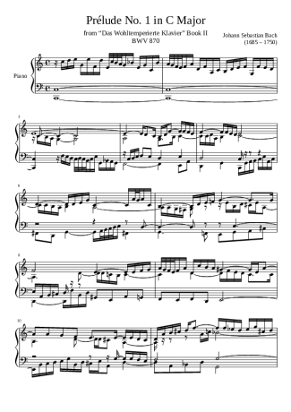 Bach Prelude No. 1 BWV 870 In C Major score for Piano