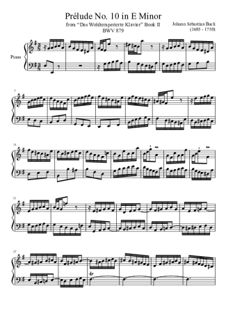 Bach Prelude No. 10 BWV 879 In E Minor score for Piano
