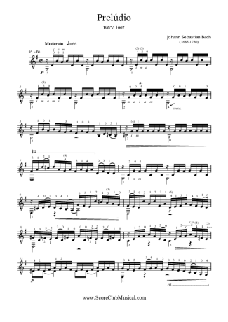 Bach Preludio BWV 1007 score for Acoustic Guitar