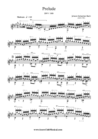 Bach Preludio BWV 1009 (Cello Suite Nr 3) score for Acoustic Guitar