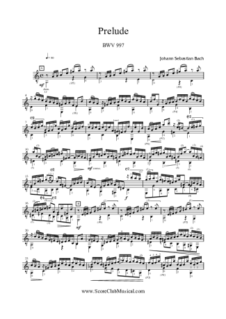 Bach Preludio BWV 997 score for Acoustic Guitar