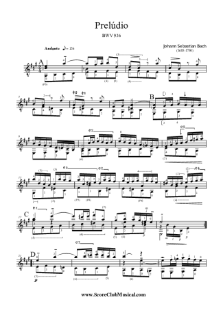 Bach Preludio Nr 4 BWV 936 score for Acoustic Guitar