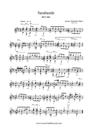 Bach Sarabanda BWV 1002 score for Acoustic Guitar