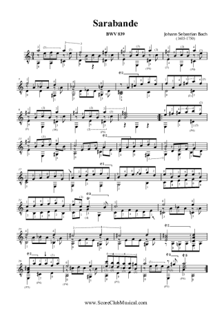 Bach Sarabanda BWV 839 score for Acoustic Guitar