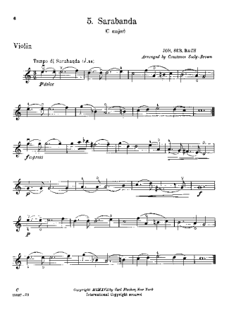Bach Sarabande in C major score for Violin