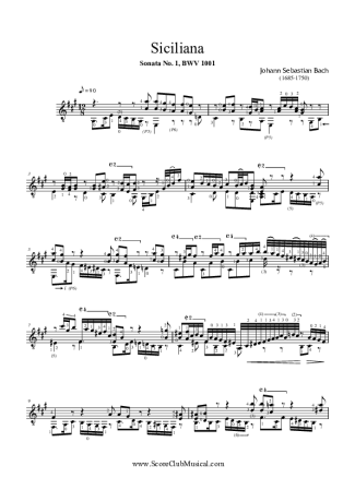 Bach Siciliana BWV 1001 score for Acoustic Guitar