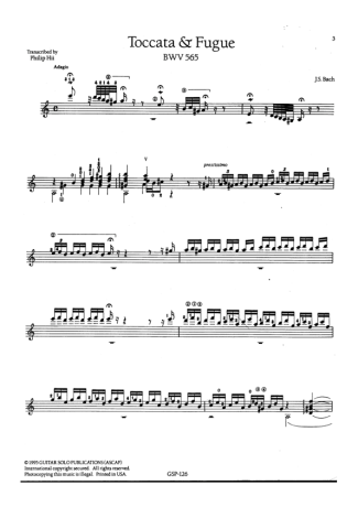 Bach Toccata E Fugue BWV 565 score for Acoustic Guitar
