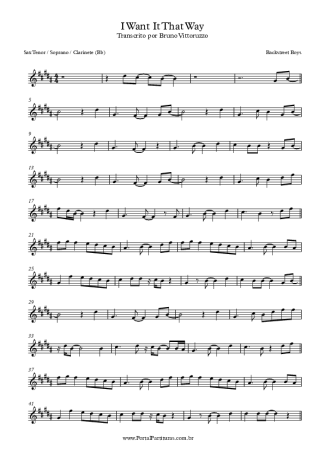 Backstreet Boys I Want It That Way score for Clarinet (Bb)