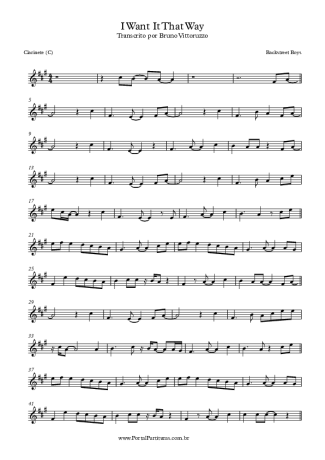 Backstreet Boys I Want It That Way score for Clarinet (C)