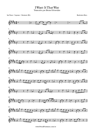 Backstreet Boys I Want It That Way score for Tenor Saxophone Soprano (Bb)