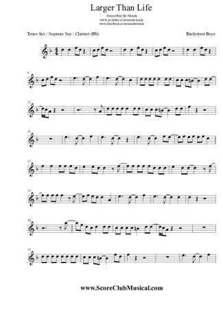 Backstreet Boys  score for Tenor Saxophone Soprano (Bb)