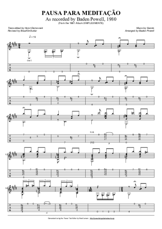 Baden Powell Pausa Para Meditação score for Acoustic Guitar