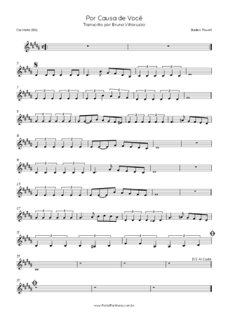 Baden Powell Por Causa De Você score for Clarinet (Bb)
