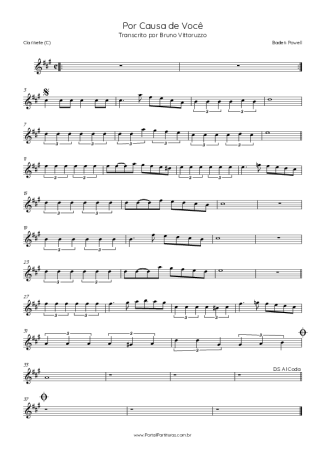 Baden Powell Por Causa De Você score for Clarinet (C)