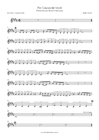 Baden Powell Por Causa De Você score for Tenor Saxophone Soprano (Bb)