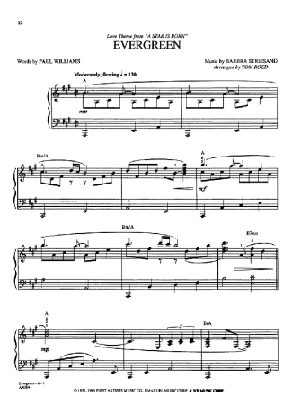 Barbra Streisand Evergreen score for Piano