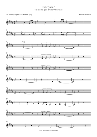 Barbra Streisand Evergreen score for Tenor Saxophone Soprano (Bb)