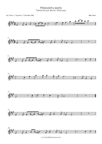 Bee Gees Massachusets score for Tenor Saxophone Soprano (Bb)