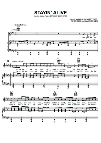 Bee Gees Stayin Alive score for Piano