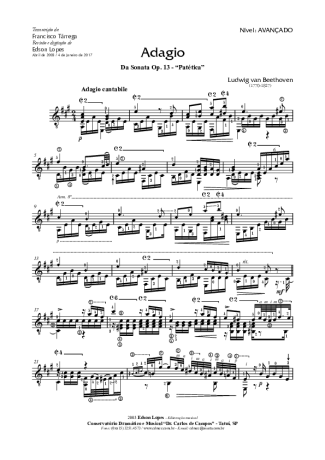 Beethoven Adágio Op. 13 (da Sonata Patética) score for Acoustic Guitar