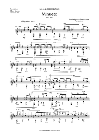 Beethoven Minueto em Sol score for Acoustic Guitar