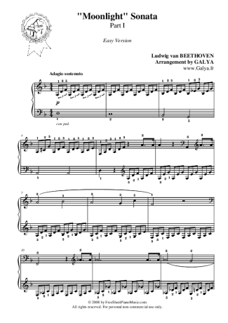 Beethoven Moonlight Sonata score for Piano