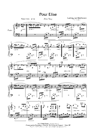 Beethoven Pour Elise (Bagatela Nr 25) score for Piano