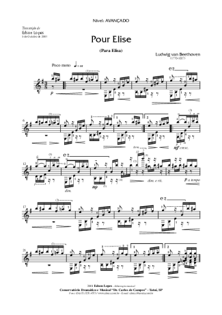Beethoven Pour Elise score for Acoustic Guitar