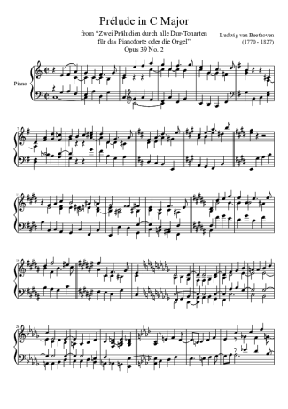 Beethoven Prelude Opus 39 No. 2 In C Major score for Piano