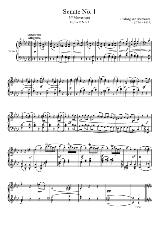 Beethoven Sonata No 1 3rd Movement score for Piano
