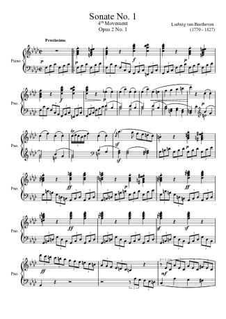Beethoven Sonata No 1 4th Movement score for Piano