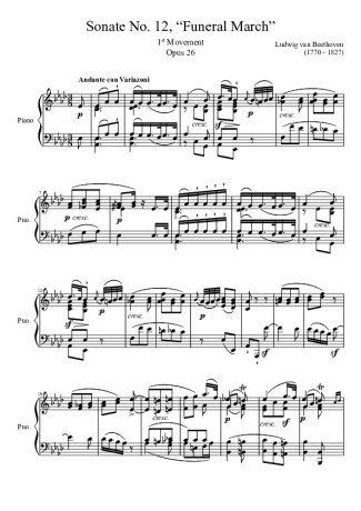 Beethoven Sonata No 12 1st Movement score for Piano