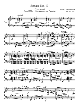 Beethoven Sonata No 13 1st Movement score for Piano