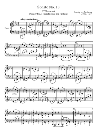 Beethoven Sonata No 13 2nd Movement score for Piano